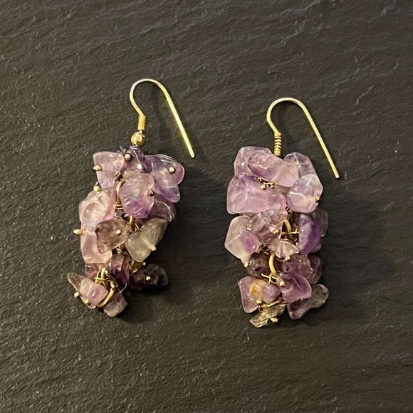 Amethyst Artisan Chip Cluster Earrings “ Purple Grape Clusters” French Hooks - Picture 7 of 7